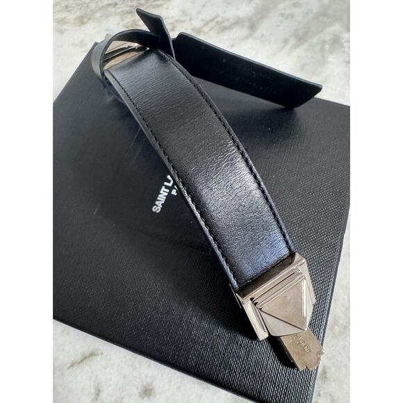 Auth Saint Laurent YSL Black Leather Stud Bracelet Small Sized Metal - Picture 10 of 16
